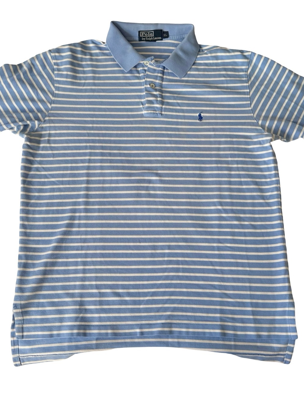Polo Ralph Lauren Men's Blue White Striped Knit Piqué Polo Shirt Size XL